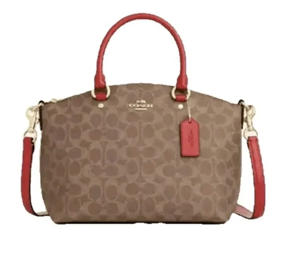 NWT~COACH Sadie Satchel Bag in Signature Canvas & Red Accents~$460 Retail~